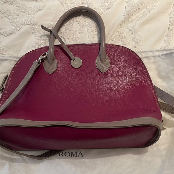 Del Giudice Roma “Sophia 40” Handmade Leather Handbag Magenta/Grey - Picture 2 of 5